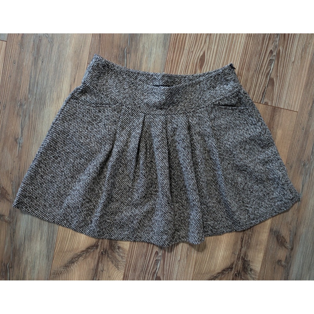 ASOS Brown Black White Herringbone Tweed Pleated Mini Skirt 8